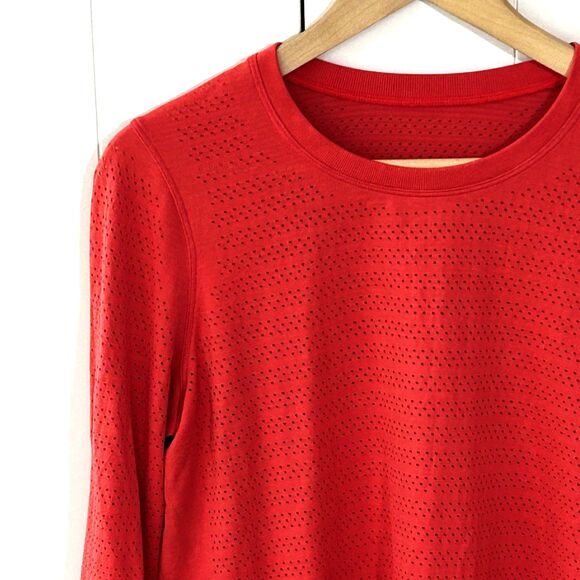 Lululemon Breeze By Long Sleeve Top Siren Red/Orange Open Hole Size 10? 12?? - Picture 4 of 8